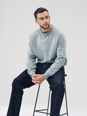 Grey Marl Crew Sweatshirt Heavyweight Garment Washed Crew Sweatshirt - Image 5 of 9