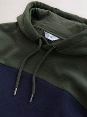 Navy Blue/Khaki Green Overhead Hoodie Colour Blocking Sweatshirt - Image 2 of 3