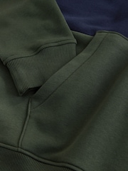 Navy Blue/Khaki Green Overhead Hoodie Colour Blocking Sweatshirt - Image 3 of 3