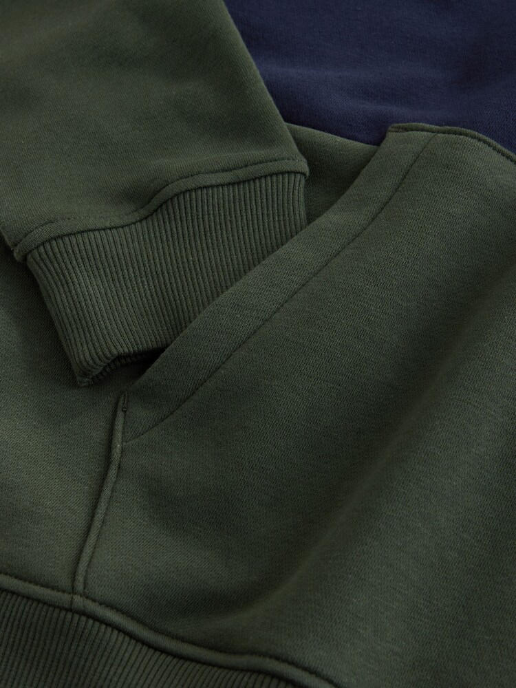Navy Blue/Khaki Green Overhead Hoodie Colour Blocking Sweatshirt - Image 3 of 3 Navy Blue/Khaki Green Overhead Hoodie Colour Blocking Sweatshirt - Image 3 of 3
