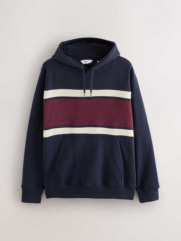 Burgandy Red/Navy Blue/Ecru White - Blociranje panela Hoodie - Slika 1 iz 3 Burgandy Red/Navy Blue/Ecru White - Blociranje panela Hoodie - Slika 1 iz 3