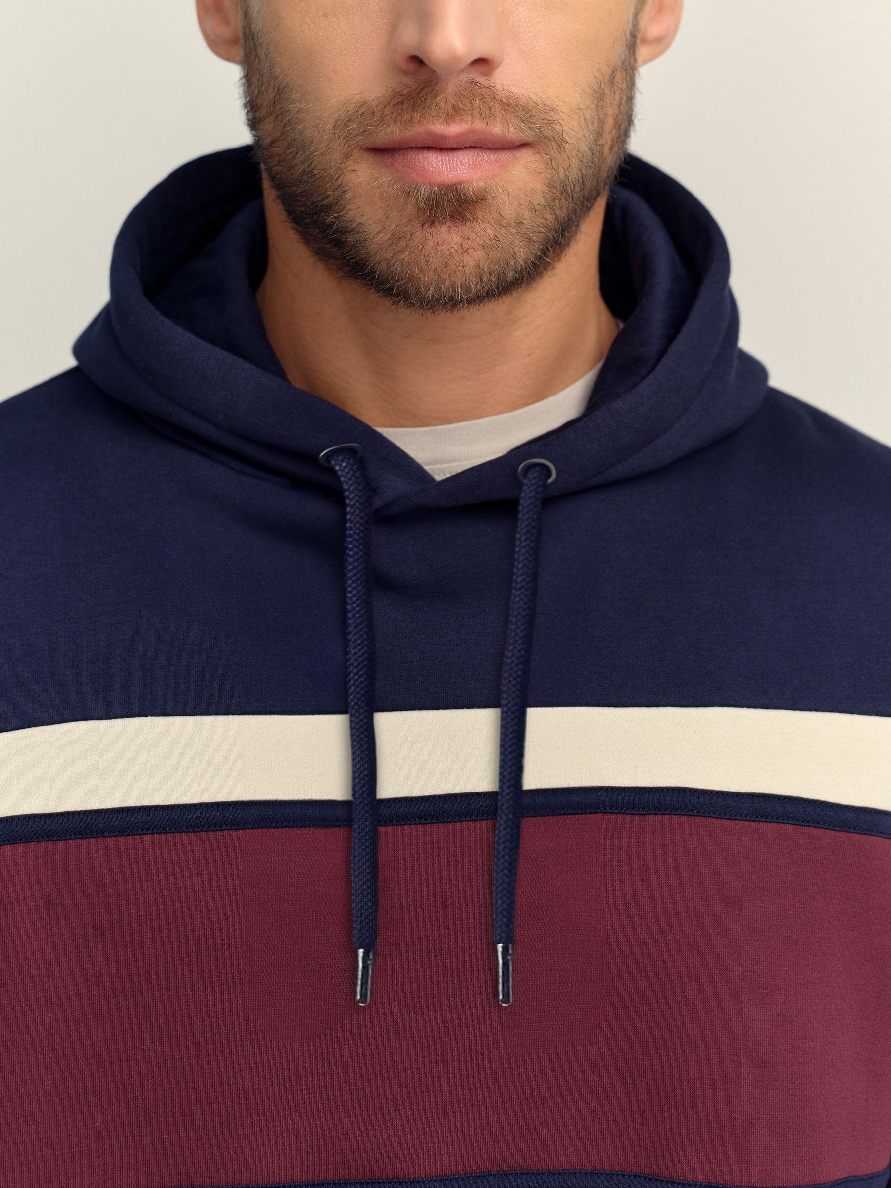 Buy Burgandy Red/Navy Blue/Ecru White Overhead Hoodie Colour