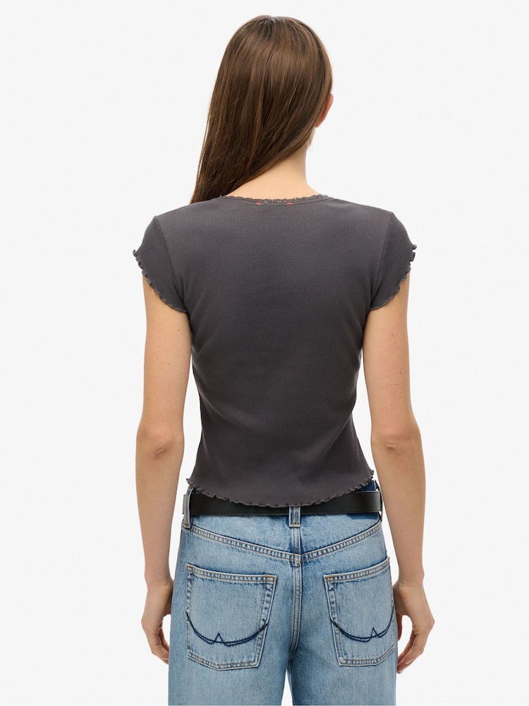 Superdry Grey Essential Square Neck Short Sleeve 100% Cotton T-Shirt - Image 2 of 6 Superdry Grey Essential Square Neck Short Sleeve 100% Cotton T-Shirt - Image 2 of 6