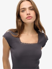 Superdry Grey Essential Square Neck Short Sleeve 100% Cotton T-Shirt - Image 4 of 6