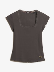 Superdry Grey Essential Square Neck Short Sleeve 100% Cotton T-Shirt - Image 5 of 6