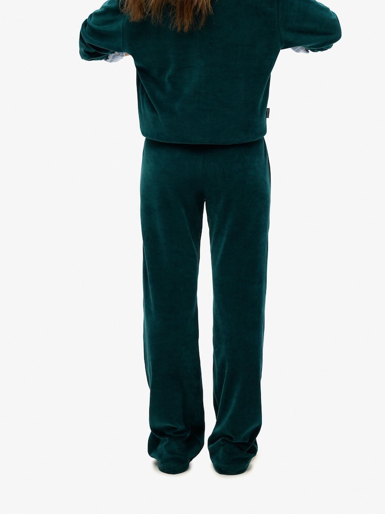 SUPERDRY Green Velour Wide Leg Joggers - Image 2 of 5