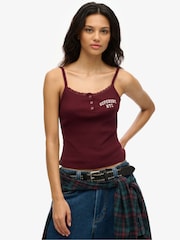 Superdry Purple Athletic Essentials Embroidered Button 100% Cotton Cami Top - Image 1 of 6