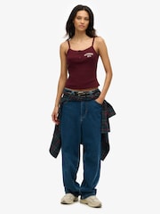 Superdry Purple Athletic Essentials Embroidered Button 100% Cotton Cami Top - Image 3 of 6