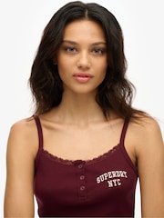 Superdry Purple Athletic Essentials Embroidered Button 100% Cotton Cami Top - Image 4 of 6