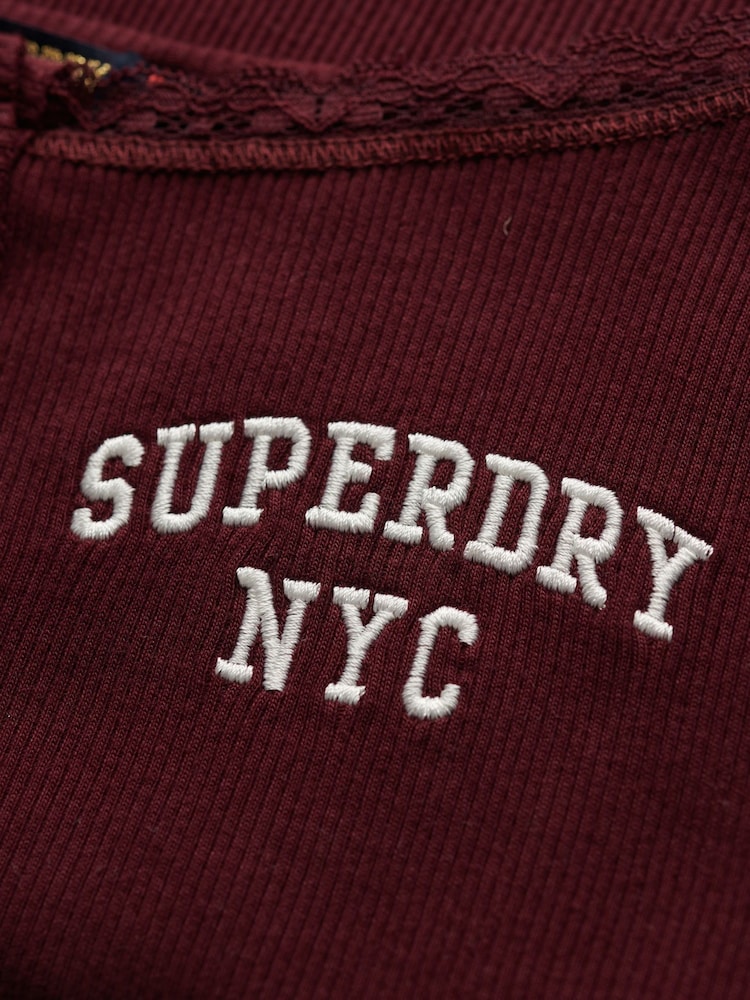 Superdry Purple Athletic Essentials Embroidered Button 100% Cotton Cami Top - Image 6 of 6 Superdry Purple Athletic Essentials Embroidered Button 100% Cotton Cami Top - Image 6 of 6