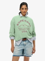 Superdry Green Lo-Fi Outdoor Mono Loose Crew 100% Cotton Sweat Tops - Image 1 of 4