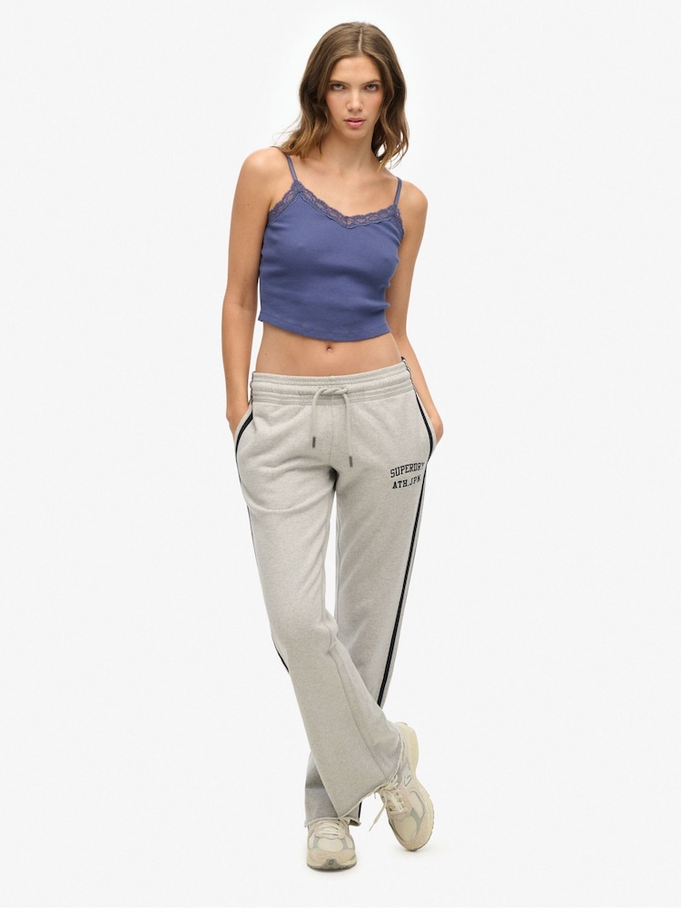 Superdry Grey Athletic Essentials Stripe Flare 100% Cotton Joggers - Image 1 of 5