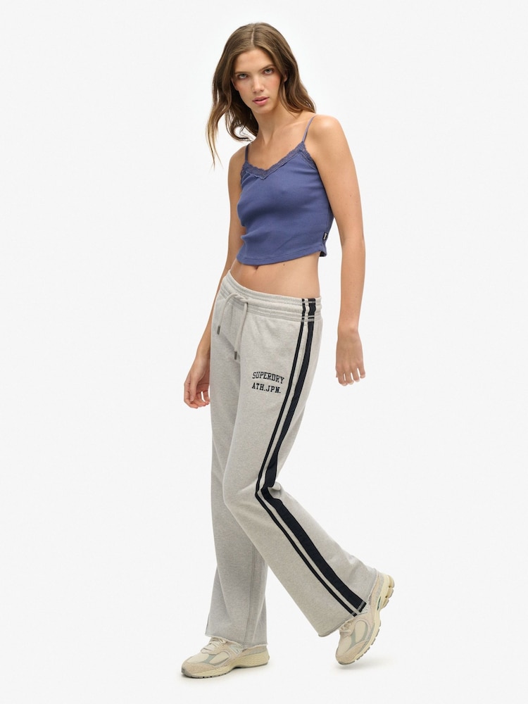 Superdry Grey Athletic Essentials Stripe Flare 100% Cotton Joggers - Image 3 of 5