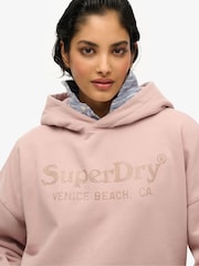 Superdry Pink Venue Metallic Relaxed 100% Cotton Hoodie - Image 4 of 4