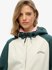 Superdry Cream 100% Cotton Essential Logo Osz Raglan Hoodie - Image 4 of 4