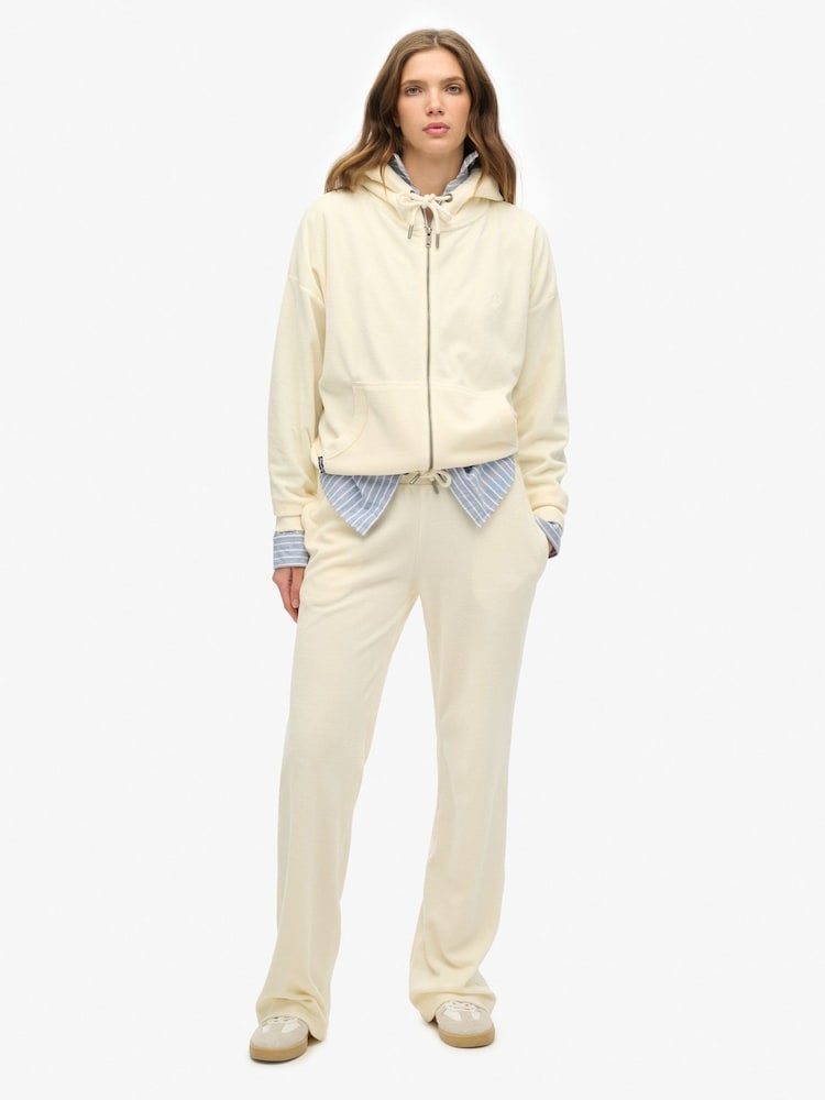 SUPERDRY Cream Velour Wide Leg Joggers - Image 1 of 5