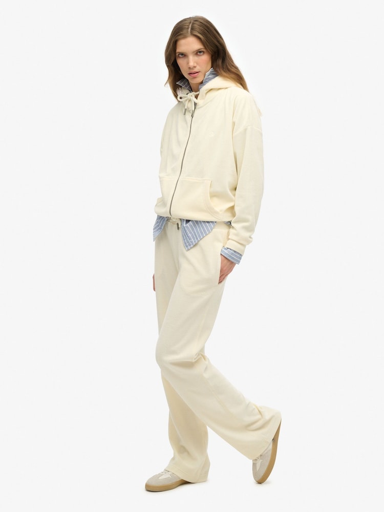 Crème - SUPERDRY Velour Wide Leg Joggers - Image 3 of 5