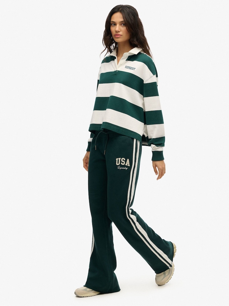 Superdry Green Athletic Essentials Stripe Flare 100% Cotton Joggers - Image 3 of 5