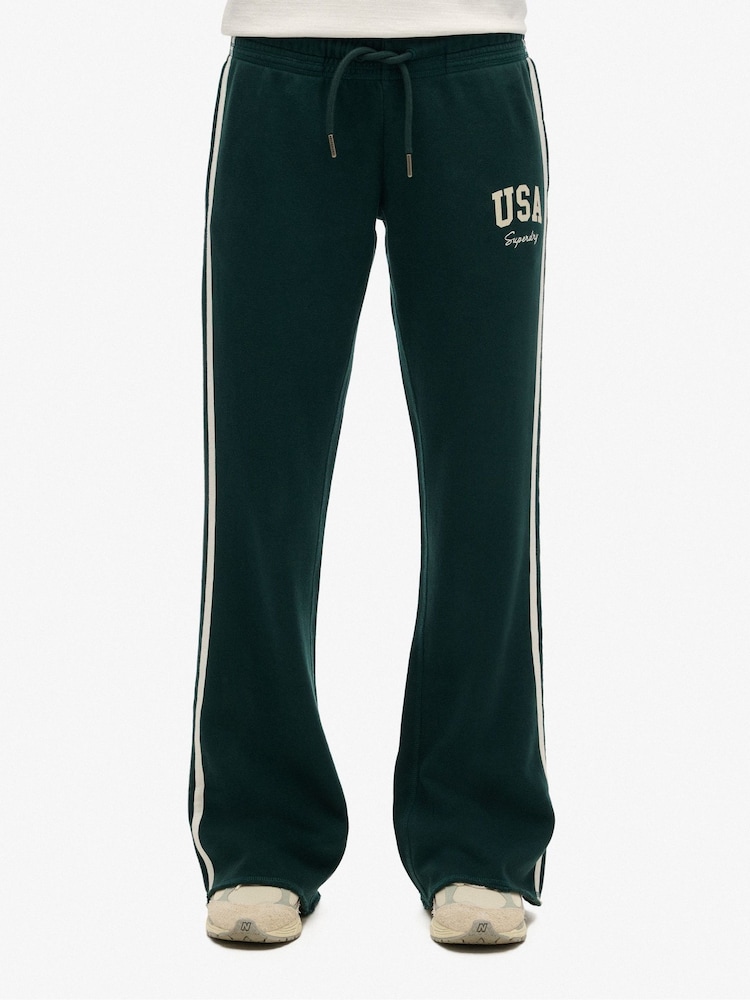 Superdry Green Athletic Essentials Stripe Flare 100% Cotton Joggers - Image 4 of 5