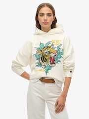 Superdry White Neo Trad Tattoo Relaxed 100% Cotton Hoodie - Image 1 of 4