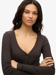 Superdry Brown 100% Cotton Essential Button Long Sleeve Top - Image 4 of 5