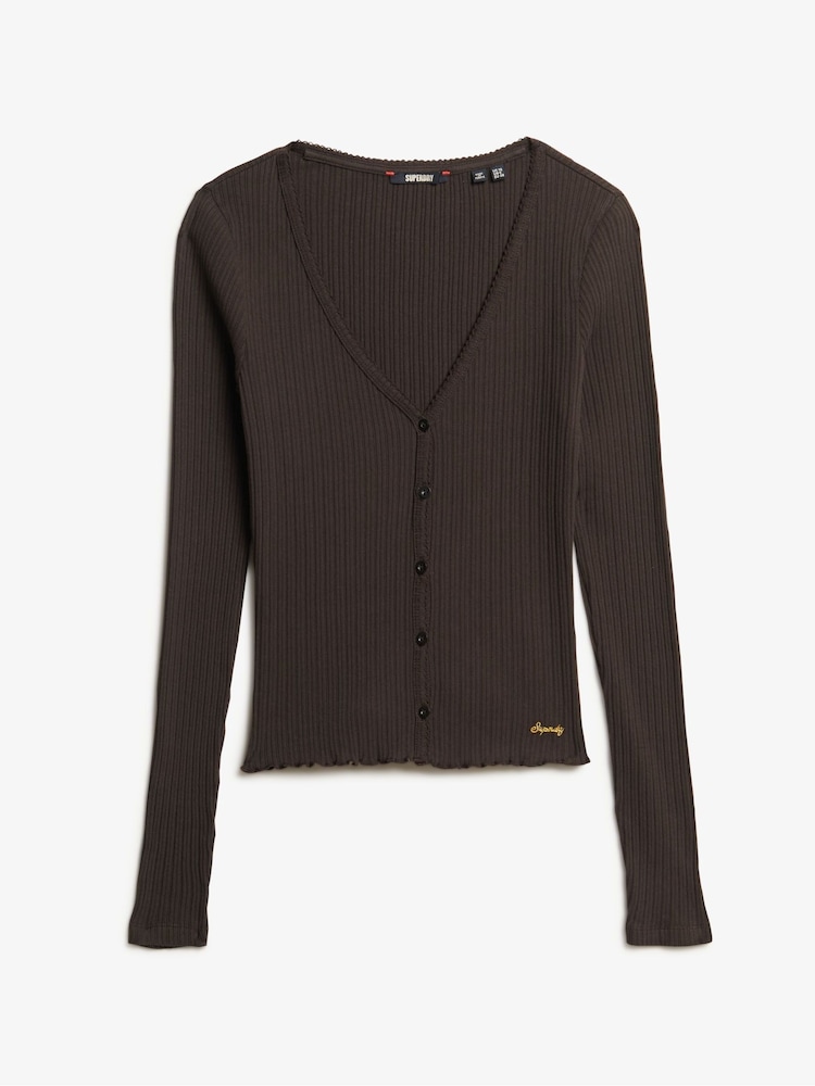 Superdry Brown 100% Cotton Essential Button Long Sleeve Top - Image 5 of 5