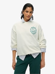 Superdry Cream Lo-Fi Outdoor Mono Loose Crew 100% Cotton Sweatshirt - Image 1 of 4