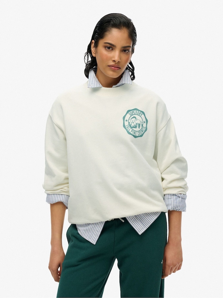 Superdry Cream Lo-Fi Outdoor Mono Loose Crew 100% Cotton Sweatshirt - Image 1 of 4