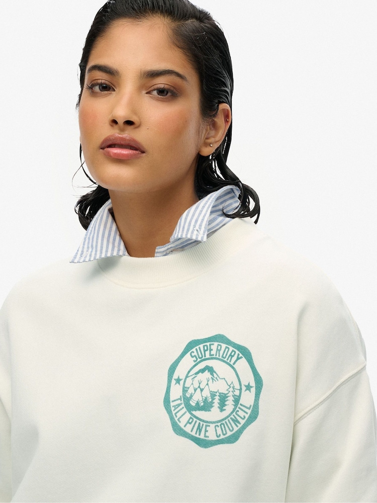 Superdry Cream Lo-Fi Outdoor Mono Loose Crew 100% Cotton Sweatshirt - Image 4 of 4