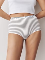 Navy/Chocolate Stripe Full Brief Cotton Logo Knickers 7 Pack - Image 2 of 13