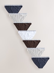 Navy/Chocolate Stripe High Leg Cotton Logo Knickers 7 Pack - Image 1 of 13
