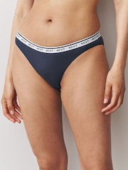 Navy/Chocolate Stripe High Leg Cotton Logo Knickers 7 Pack - Image 2 of 13