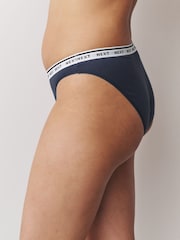 Navy/Chocolate Stripe High Leg Cotton Logo Knickers 7 Pack - Image 4 of 13