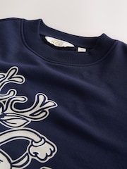 Navy Blue Rudolph Graphic Pattern Christmas Crew Sweatshirt - Image 5 of 5