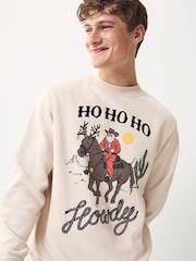 Ecru White Western Graphic Pattern Christmas Crew Sweatshirt - Image 1 of 8