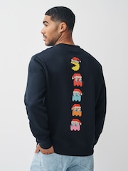 Navy Blue Christmas Pacman Graphic Licence Crew Sweatshirt - Image 1 of 4