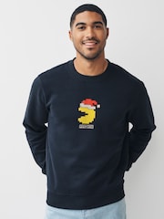 Navy Blue Christmas Pacman Graphic Licence Crew Sweatshirt - Image 2 of 4