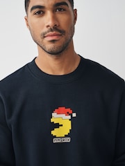 Navy Blue Christmas Pacman Graphic Licence Crew Sweatshirt - Image 4 of 4
