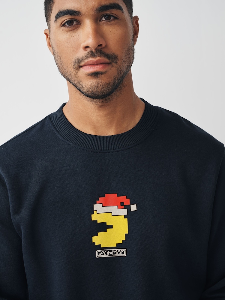 Navy Blue Christmas Pacman Graphic Licence Crew Sweatshirt - Image 4 of 4