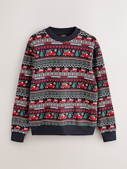 Navy Blue Fairisle Pattern Christmas Crew Sweatshirt - Image 1 of 3