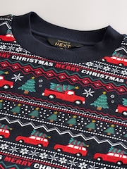 Navy Blue Fairisle Pattern Christmas Crew Sweatshirt - Image 3 of 3