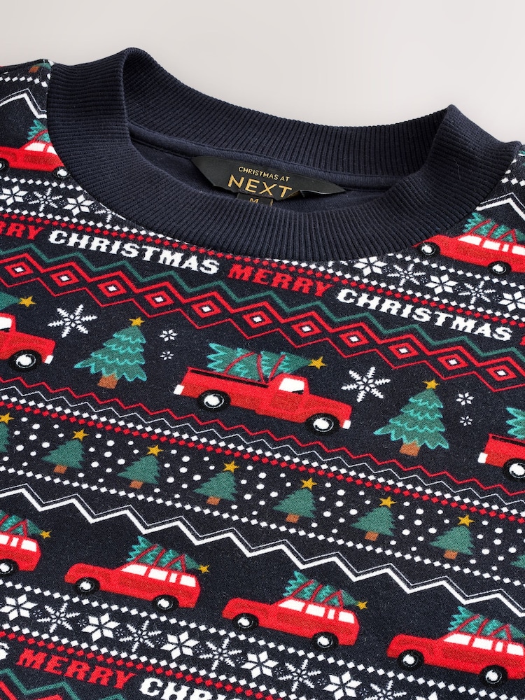 Navy Blue Fairisle Pattern Christmas Crew Sweatshirt - Image 3 of 3 Navy Blue Fairisle Pattern Christmas Crew Sweatshirt - Image 3 of 3