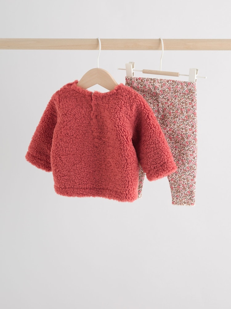 Red Ditsy Baby Fleece Tops and Leggings Set 2 Piece (0mths-2yrs) - Image 2 of 15