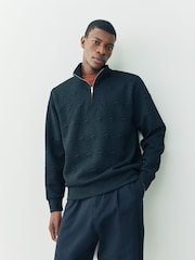 Black Zip Neck Pattern Christmas Crew Sweatshirt - Image 1 of 8