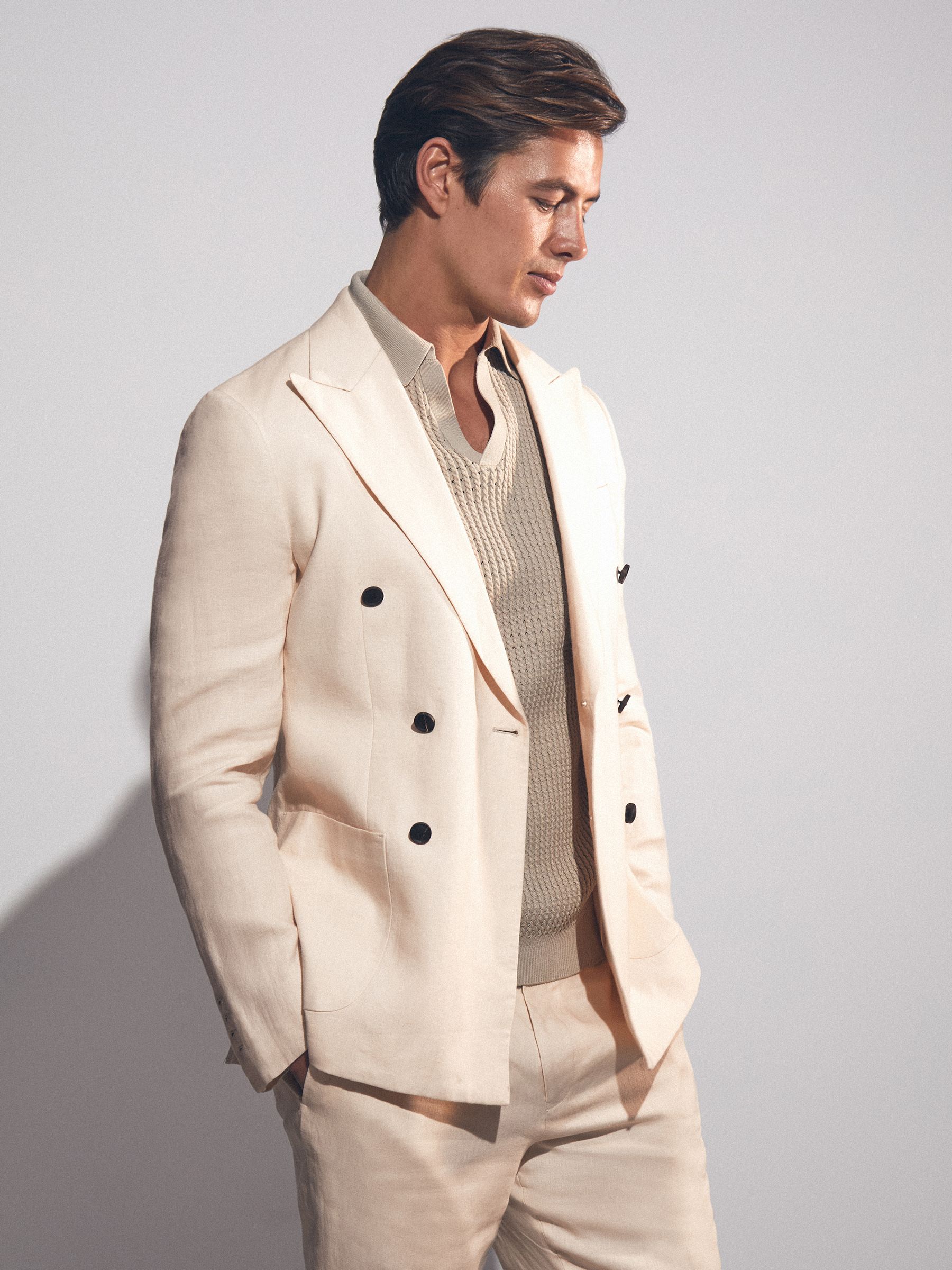 Buy Reiss Stone Kin Db Linen Double-Breasted Suit Slim-Fit Blazer from ...