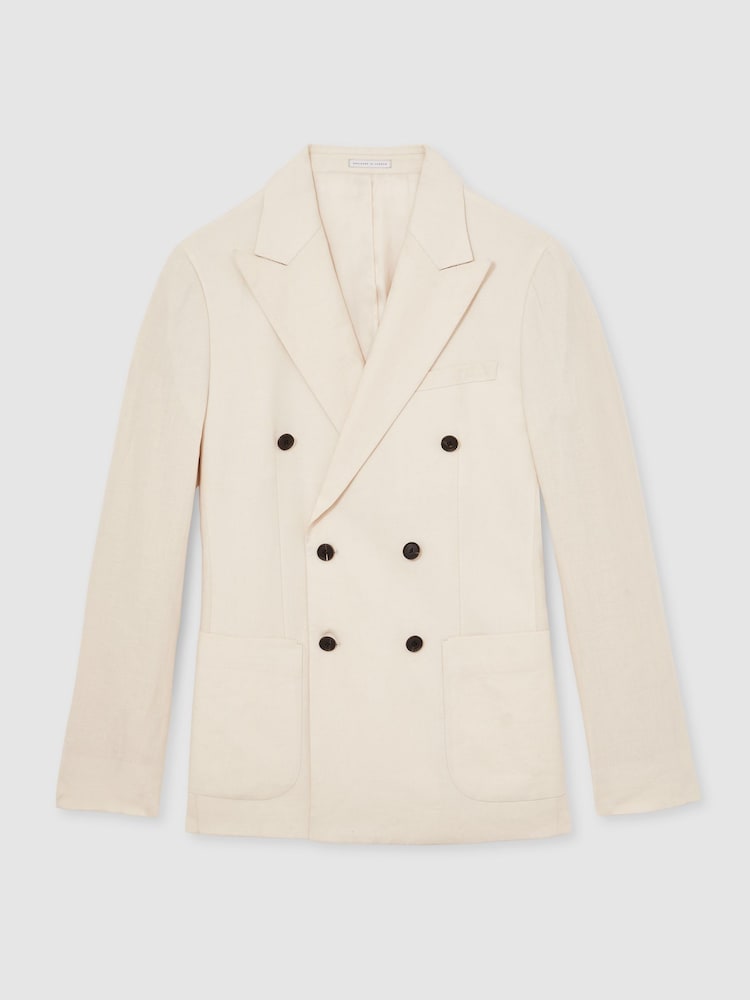 Reiss Stone Kin Db Linen Double-Breasted Suit Slim-Fit Blazer - Image 2 of 9