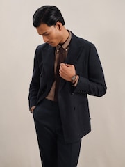 Reiss Navy Kin Db Linen Double-Breasted Suit Slim-Fit Blazer - Image 1 of 7