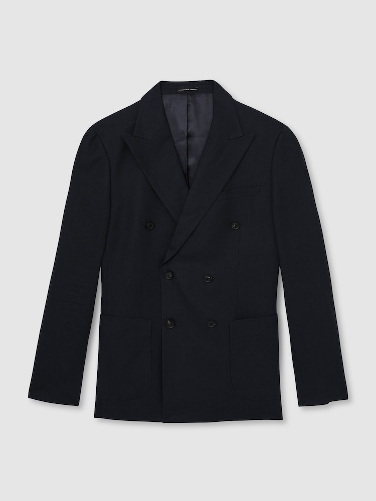 Reiss Navy Kin Db Linen Double-Breasted Suit Slim-Fit Blazer - Image 2 of 7
