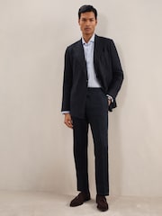 Reiss Navy Kin Db Linen Double-Breasted Suit Slim-Fit Blazer - Image 3 of 7