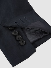 Reiss Navy Kin Db Linen Double-Breasted Suit Slim-Fit Blazer - Image 7 of 7